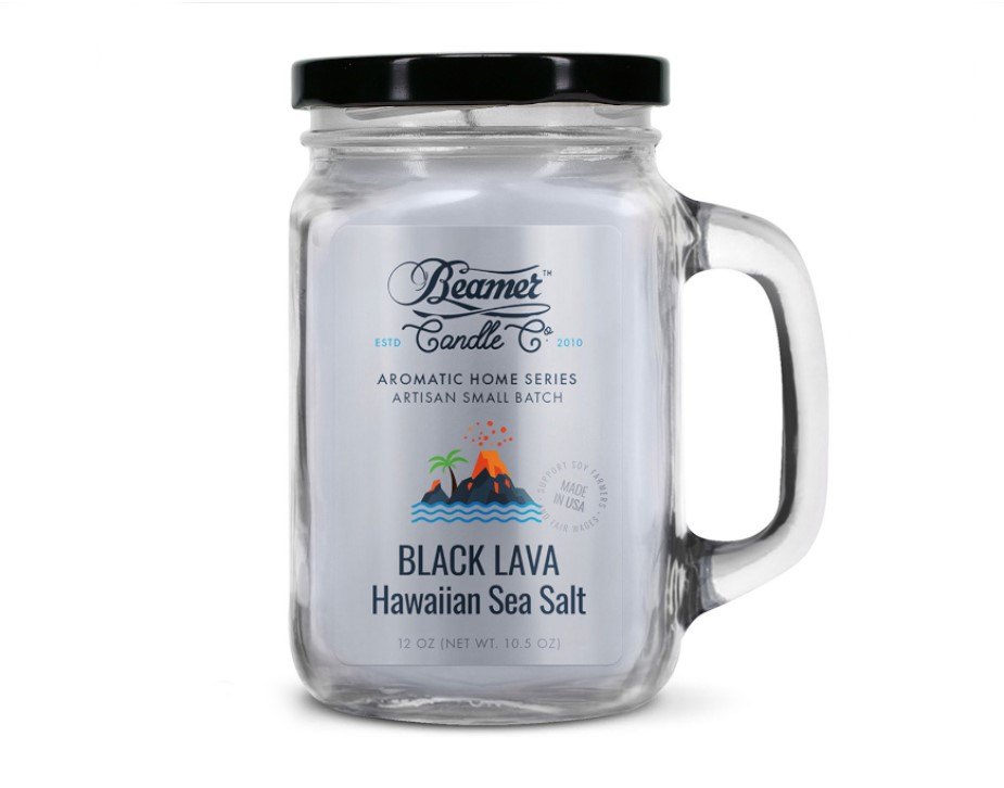 Smoke Killer illatgyertya üvegedényben, füllel és fém kupakkal – Black Lava – Hawaiian Sea Salt - nagy